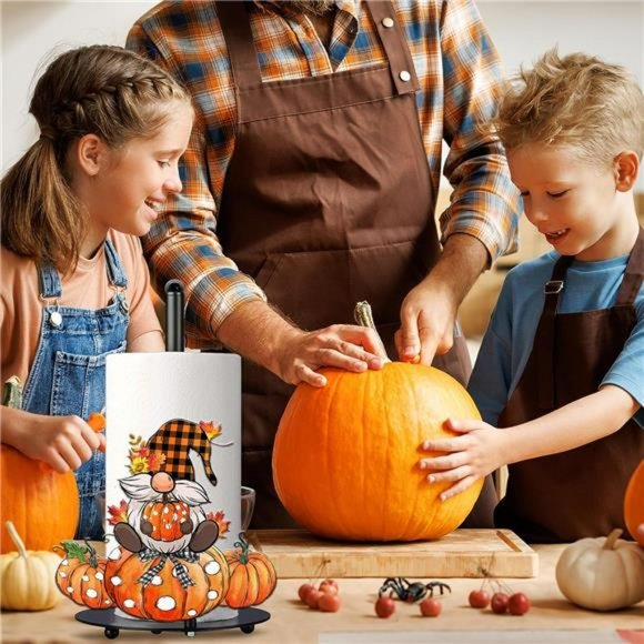 Pumpkins Gnomes  Paper Towel Holder Stand, Metal Autumn Decoration - Picture 6 of 7